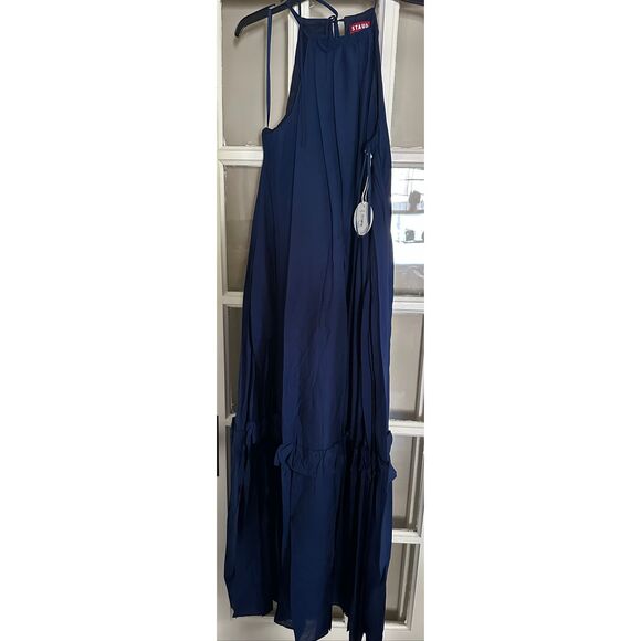 STAUD navy XS Ina Tiered Halterneck Muslin Maxi Dress - Picture 6 of 9
